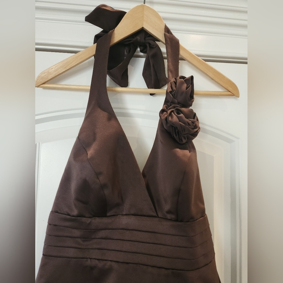 Brown Bridesmaid Formal 50's Style A-Line Halter Dress - Picture 3 of 12
